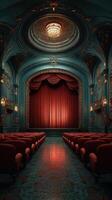 Elegant theater interior with vintage seating and ornate details, ready for a captivating performance photo