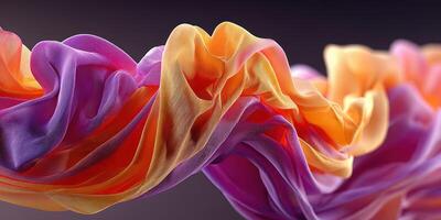 Colorful silk fabric waves in vibrant hues of purple, orange, and yellow create an intriguing visual display photo