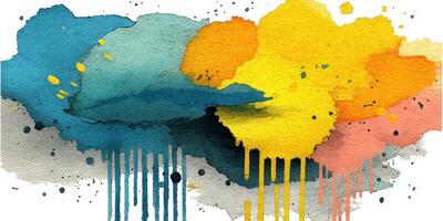 Colorful splashes of watercolor paint on a white background create an abstract artwork filled with vibrant hues photo