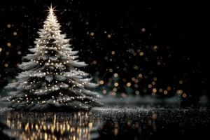 Festive silver Christmas tree adorned with lights in a cozy winter setting during the holiday season photo