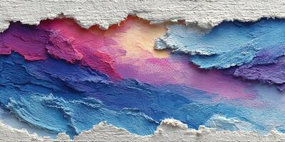 Abstract mural with vibrant colors of blue, pink, and peach textures on a textured wall in an urban setting photo