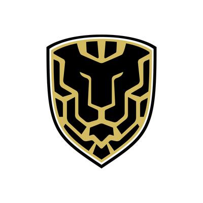 modern line abstract lion face inside a shield shape. logo template for sport team or sport company.