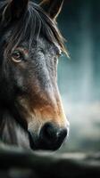 Close-up view of a horse showcasing detailed features in a serene outdoor setting photo