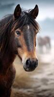 Majestic horse gazes calmly at the beach during a serene moment at sunset photo