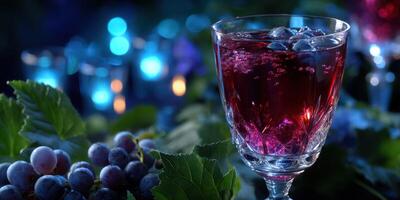 Vibrant cocktail with berries served at an evening gathering in a garden setting photo