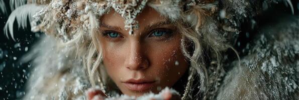 Winter enchantress in a snowy landscape captures the essence of nature and beauty in a tranquil moment photo