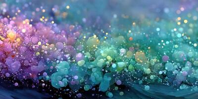 Colorful abstract background with swirling patterns and vibrant bokeh effect in blue and green shades during sunset photo