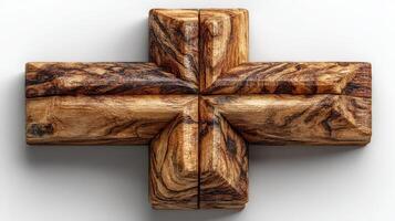 Unique wooden puzzle piece crafted from natural wood, showcasing intricate design and smooth finish photo