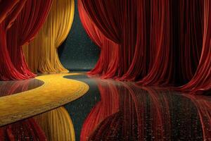 Stage drapery creates an inviting atmosphere for a theatrical performance in a grand setting photo