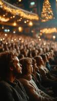 Enjoying a mesmerizing live concert at a vibrant theater filled with an engaged audience during the festive season photo