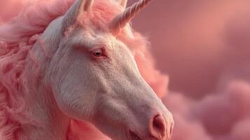 Majestic pink unicorn surrounded by soft clouds during a serene twilight sky photo