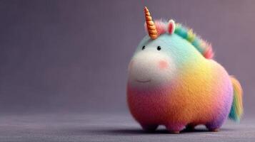 Cute fluffy unicorn character with pastel colors and friendly expression in a soft gradient background photo
