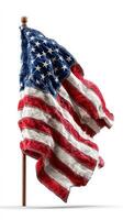 Waving American flag displays pride and patriotism against a white backdrop in a serene setting photo