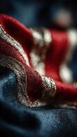 Textiles with intricate embroidery showcasing rich colors and textures in a close-up view of fabric details photo