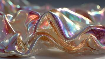 Textured fabric with iridescent colors flowing in soft waves under diffused light photo