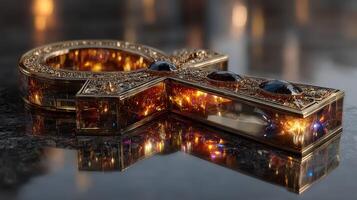 Symbol of femininity crafted from glass with intricate designs and sparkling gems on a dark surface photo