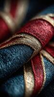 Textile design featuring intricate embroidery in red, blue, and gold elements inspired by traditional patterns photo