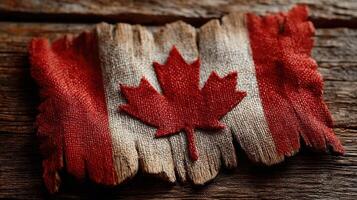 Old wooden flag of Canada with a distressed texture displayed on a rustic background photo
