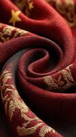 Luxurious silk fabric with intricate patterns and rich colors showcasing craftsmanship and texture photo
