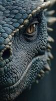 Detailed close-up of a dragon's textured skin, showcasing its fierce eye and intricate scales photo