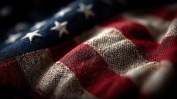 American flag draped with rich textures and vibrant colors during a patriotic celebration or memorial event photo