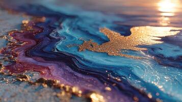 Creative abstract design with vibrant colors and golden accents featuring a mythical bird in a fluid art style photo
