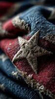 Old fabric with embroidered stars and stripes displays texture and detail in a patriotic theme during daylight photo