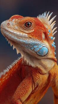 Colorful lizard with intricate scales posing against a blurred background in natural light photo