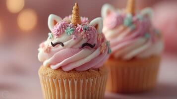 Delightful unicorn cupcakes decorated with pastel colors and charming features for a magical celebration photo