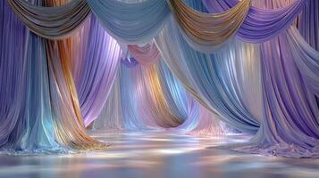 Soft draped fabric creates an elegant backdrop for events in a whimsical setting photo