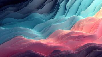 Colorful waves create a mesmerizing abstract landscape with layers of blue, pink, and lavender hues in a digital artwork photo