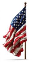 Waving flag of the United States displayed prominently against a simple background photo