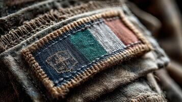Military insignia displayed featuring the colors of the Mexican flag, showcasing intricate embroidery on fabric photo