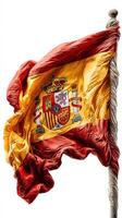 Spanish flag waving gracefully against a white background showcasing national pride and symbolism photo