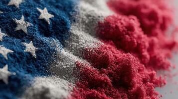 Colorful representation of the American flag created with colored powders for a patriotic celebration photo