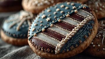 Decoratively iced cookies featuring flag designs for a festive celebration photo