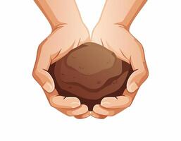 Illustration of hands carefully holding soil symbolizing care for nature. This image represents growth, balance, and commitment to protecting the planet. vector