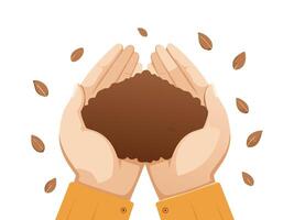 Illustration of hands gently holding a pile of soil on a white background. A simple and clean design that represents care for nature, growth, and sustainability. vector