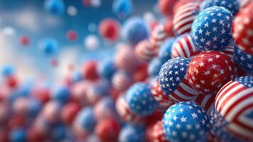 Colorful spheres representing the spirit of patriotism with red, white, and blue patterns for a festive atmosphere photo