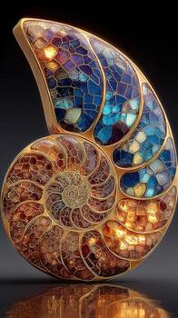 hermosamente hecho a mano decorativo nautilo cáscara escultura iluminado con vibrante colores en intrincado detalle foto