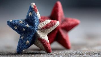 Decorative stars in red and blue symbolize patriotism and celebration during national holidays or festive occasions photo