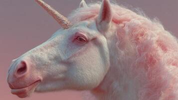 Unicorn with pink mane highlights fantasy elements in a pastel sky during twilight photo