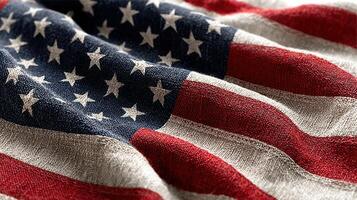 Waving flag of the United States displayed on textured fabric in natural light photo