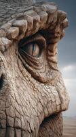 Intricate textured close-up of a dragon's eye showcasing artistry and detail in a fantasy desert setting photo