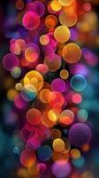 Colorful and vibrant abstract bokeh effect creating a festive atmosphere with lights in the background photo