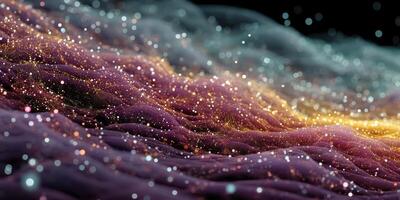 Colorful abstract wave of glowing particles in a dark background illustrating digital landscape photo