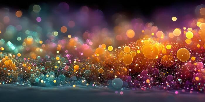 Colorful bokeh lights create a vibrant atmosphere at a night celebration in an urban setting photo