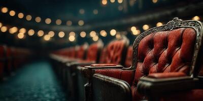 Vintage red theater chairs create an inviting atmosphere in a historic venue before a performance photo