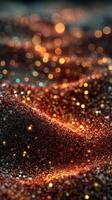 Shimmering particles create a mesmerizing abstract landscape in vibrant hues of orange and blue photo