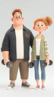 Friendly couple lifting weights in a modern fitness setting with a playful atmosphere photo